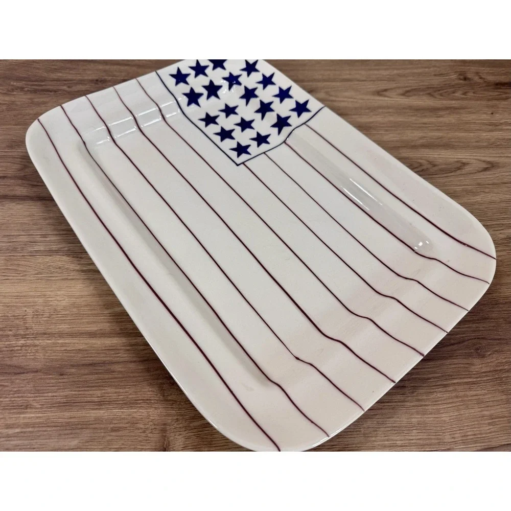 Hartstone Flag Plate Large White Stoneware Rectangular Patriotic Platter USA